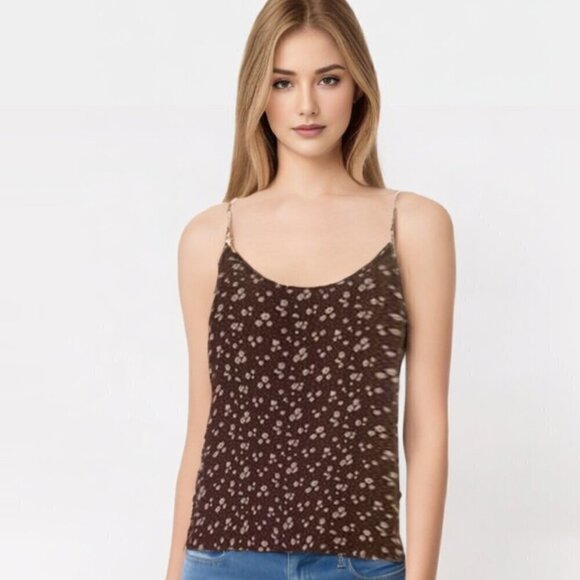 TWIK by Simons Floral brown cream fully lined Cami top Sz S - Picture 1 of 6